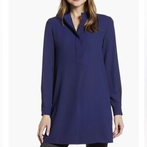 Anne Klein Split-Neck Long-Sleeve Nehru Tunic Coral Womens Size L